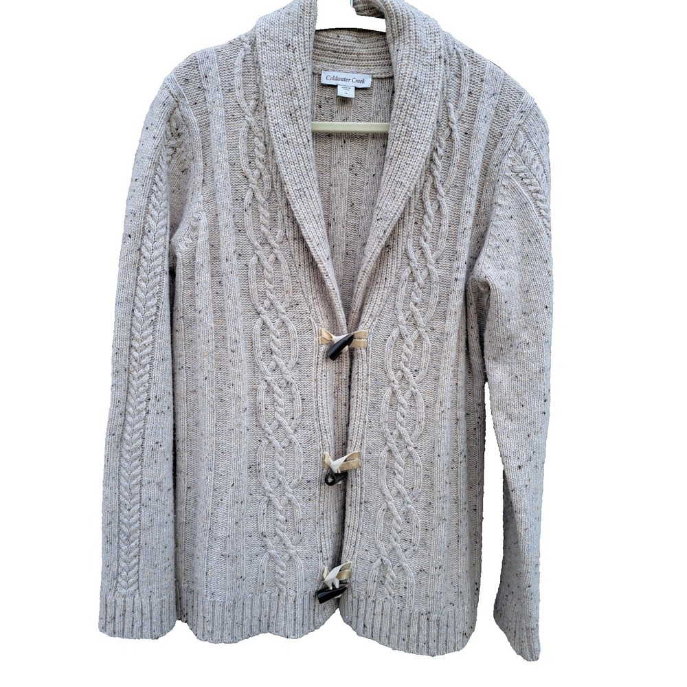 Coldwater‎ Creek Women's Beige Cable Knit Cardigan Long Sleeve Wool Blend  L 14